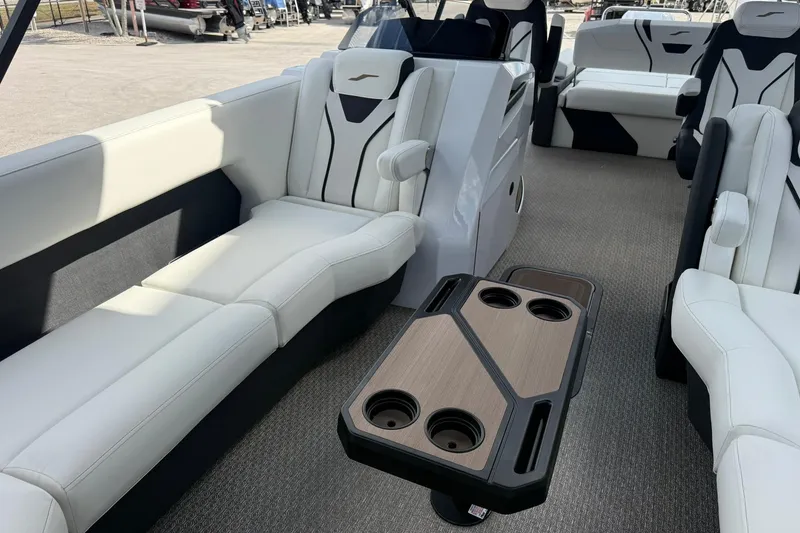 Slide: The Image of Luxurious interior of 2026 Evotti 725CS boat with plush seating and modern table design. - 5