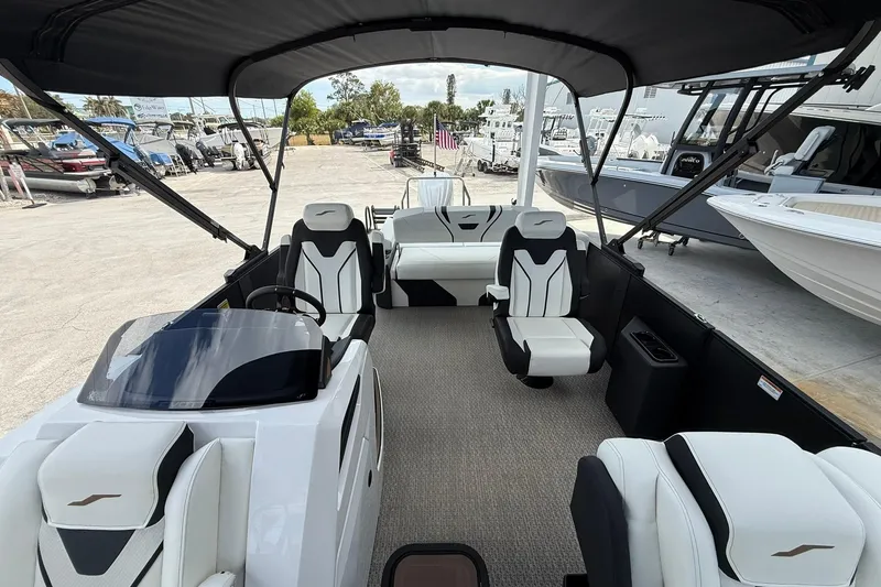 Slide: The Image of Interior of 2026 Evotti 725CS boat with modern seating and sleek design. - 6