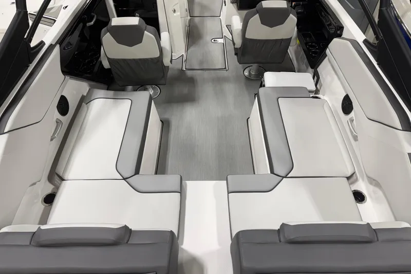 Slide: The Image of 2026 Yamaha Boats AR250 interior with modern seating and sleek design. - 2