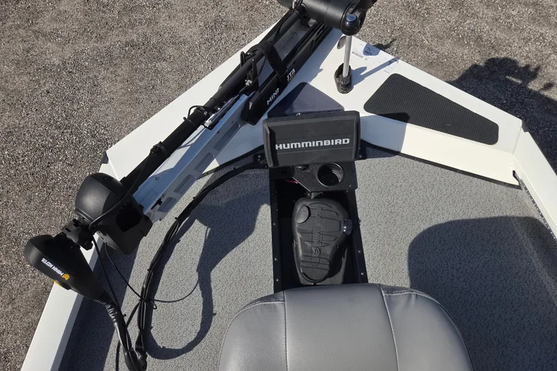 Slide: The Image of 2020 G3 Sportsman 1810 boat with Humminbird fish finder and Minn Kota trolling motor. - 14