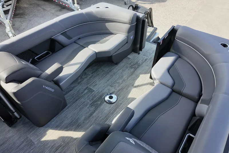 Slide: The Image of Luxurious interior of 2026 Viaggio Diamante D24U boat with sleek gray seating. - 8
