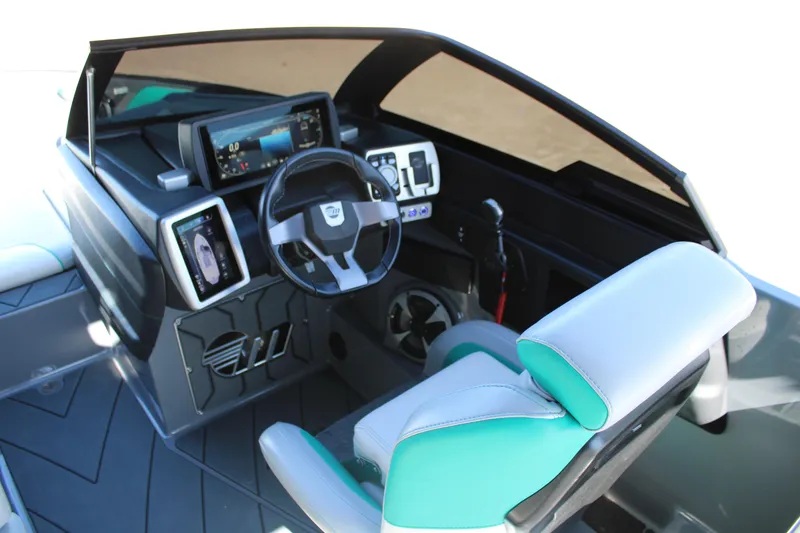 Slide: The Image of 2020 Malibu Wakesetter 25 LSV cockpit with modern dashboard and steering wheel. - 9