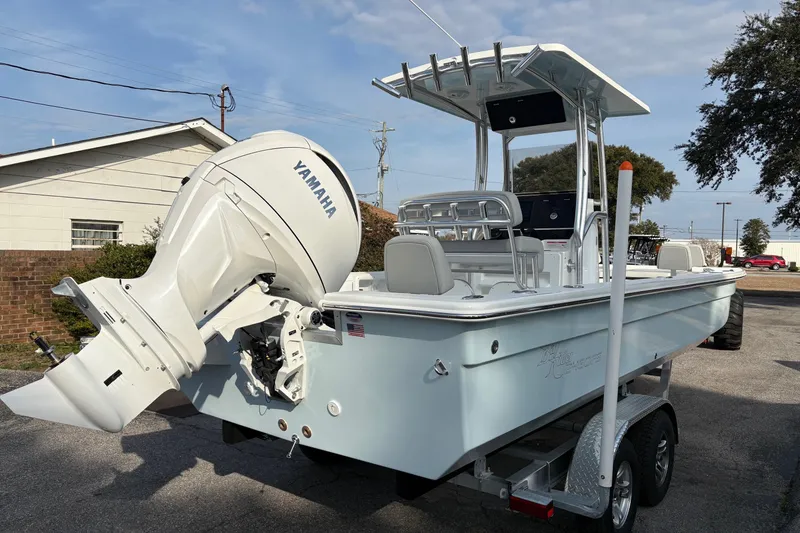 Slide: The Image of 2026 Bay Rider 2460 FS Skiff with Yamaha outboard engine on trailer. - 4