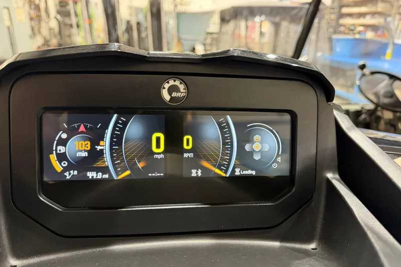 Slide: The Image of 2023 Sea-Doo RXT-X 300 dashboard display showing speed, fuel, and settings. - 9