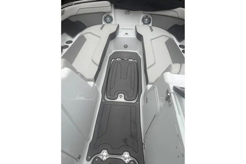 Slide: The Image of 2021 Hurricane SunDeck 2400 OB interior with sleek seating and modern design. - 7