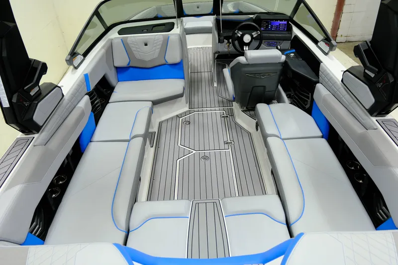 Slide: The Image of Interior of 2023 Nautique G23 boat with modern seating. - 9