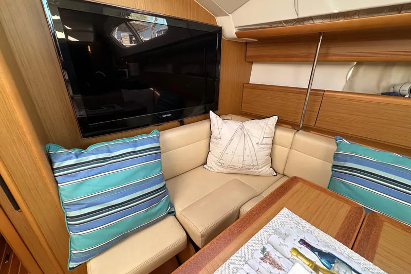 Slide: The Image of Interior of 2008 Jeanneau Sun Odyssey 45 DS with cozy seating and TV. - 42