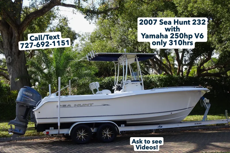 Slide: The Image of 2007 Sea Hunt Triton 232 boat with Yamaha 250hp V6 engine, 310 hours, on trailer. - 0