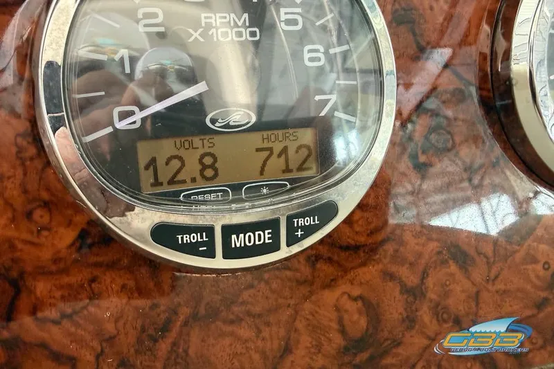 Slide: The Image of Close-up of 2007 Sea Ray Sundancer 320 dashboard showing 12.8 volts and 712 hours. - 39