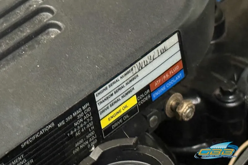 Slide: The Image of Engine compartment of 2007 Sea Ray Sundancer 320 with serial number label visible. - 45