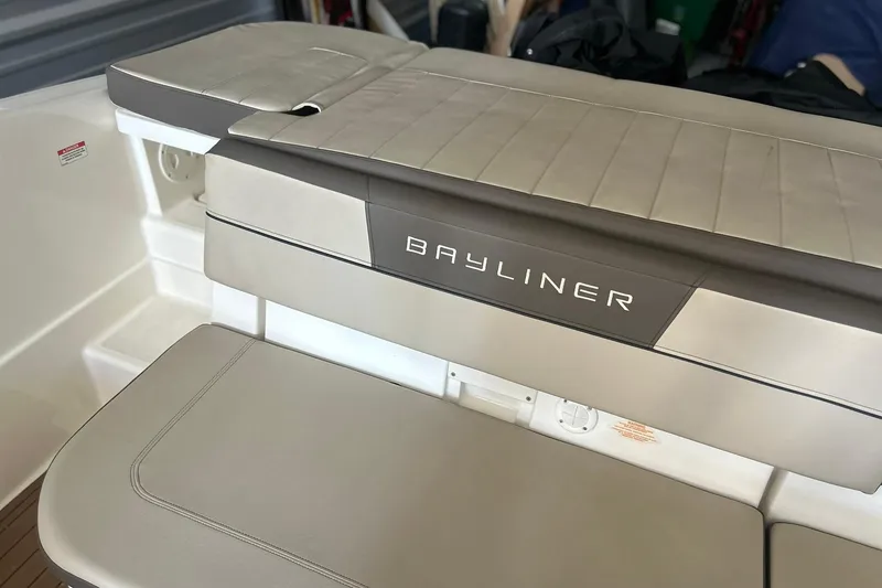 Slide: The Image of 2017 Bayliner VR6 Bowrider I/O boat interior seating, featuring sleek design and comfortable upholstery. - 11