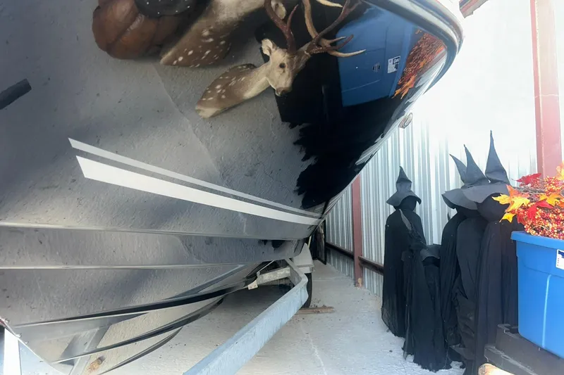 Slide: The Image of 2017 Bayliner VR6 Bowrider I/O with Halloween decorations, including witches and autumn leaves. - 44