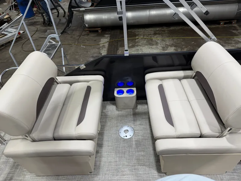Slide: The Image of Interior of 2026 Bentley Pontoons Legacy with luxurious seating. - 19