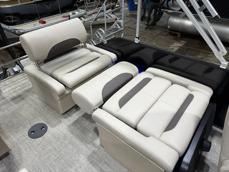 Slide: The Image of Interior of 2026 Bentley Pontoons Legacy with luxurious seating. - 20