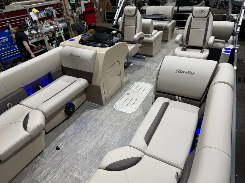 Slide: The Image of Interior of 2026 Bentley Pontoons Legacy with luxurious seating. - 34