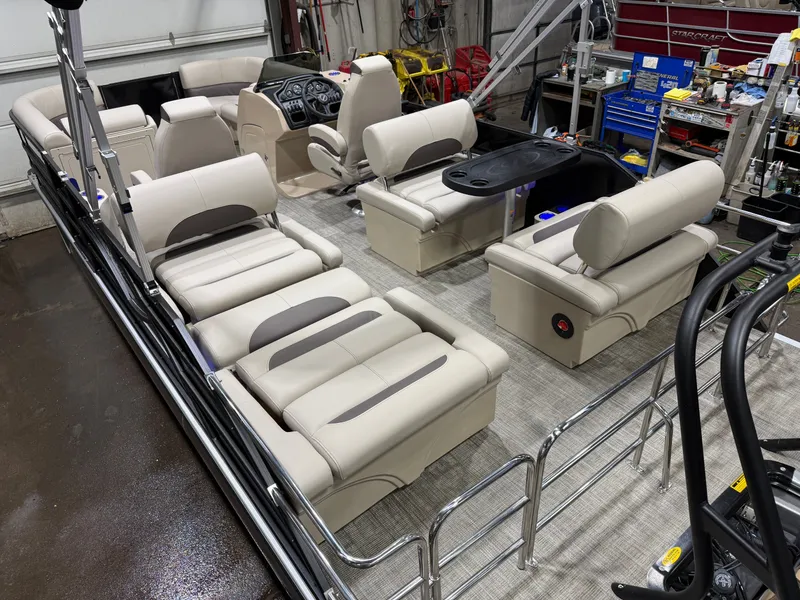 Slide: The Image of Interior of a 2026 Bentley Pontoons Legacy with luxurious seating. - 47