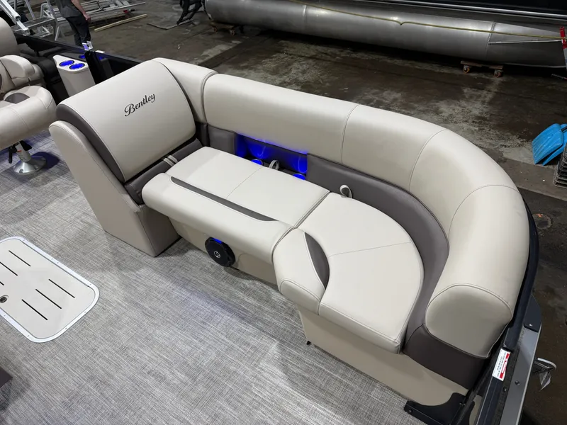 Slide: The Image of Luxurious seating in Bentley Pontoons Legacy 2026 Tritoon. - 9