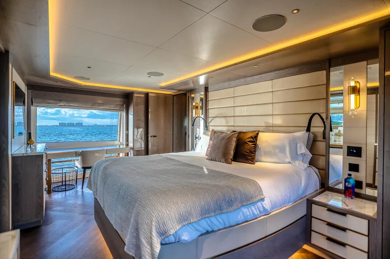 Slide: The Image of Luxurious Sirena 88 yacht bedroom interior with ocean view, 2021 model. - 47
