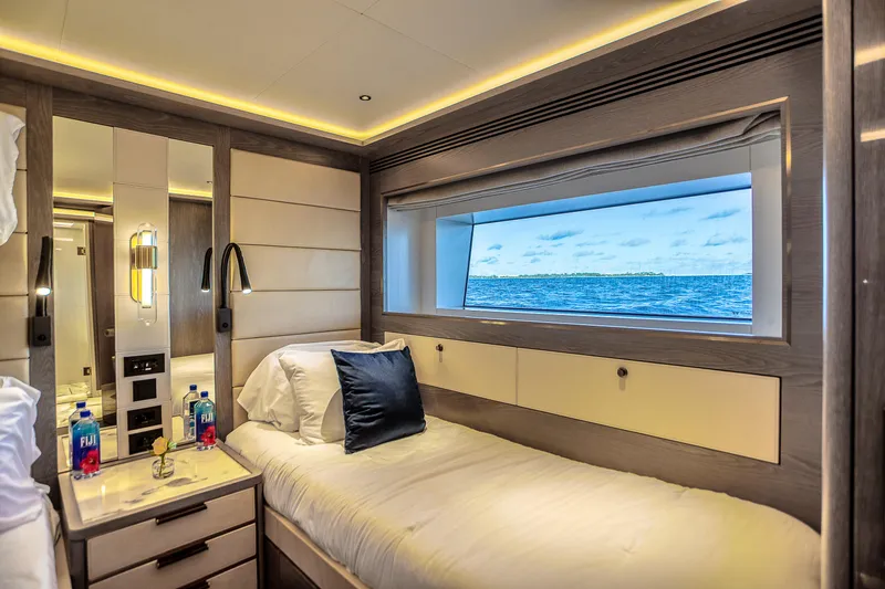 Slide: The Image of Luxurious Sirena 88 yacht bedroom interior with ocean view, 2021 model. - 56