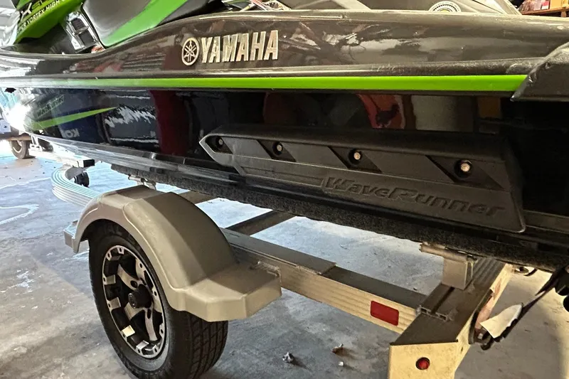 Slide: The Image of 2017 Yamaha WaveRunner FX Cruiser SVHO on trailer, showcasing sleek design and branding. - 16