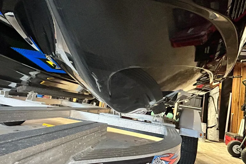 Slide: The Image of 2017 Yamaha WaveRunner FX Cruiser SVHO on trailer, close-up view of hull. - 17