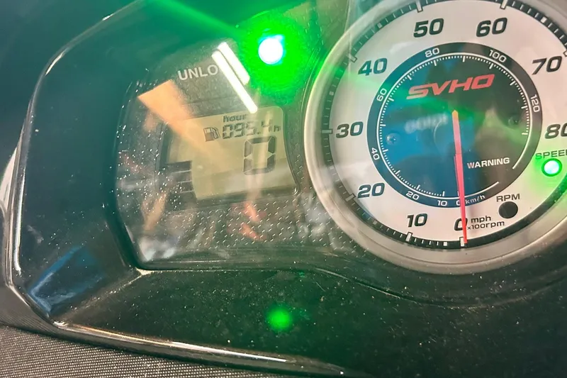 Slide: The Image of Close-up of 2017 Yamaha WaveRunner FX Cruiser SVHO dashboard with speedometer and digital display. - 37
