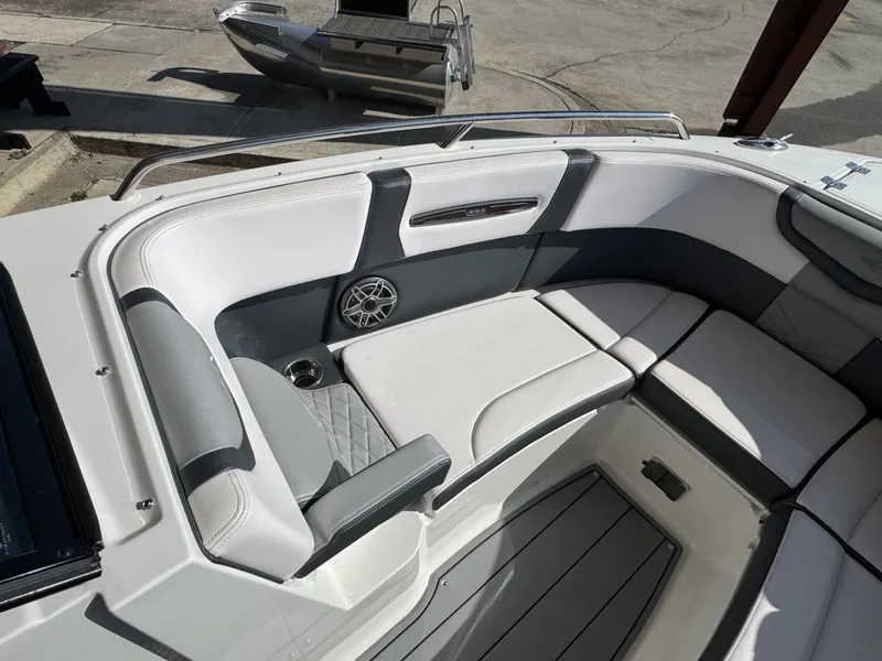 Slide: The Image of Interior of 2020 Chaparral 257 SSX with gray and white upholstery. - 9