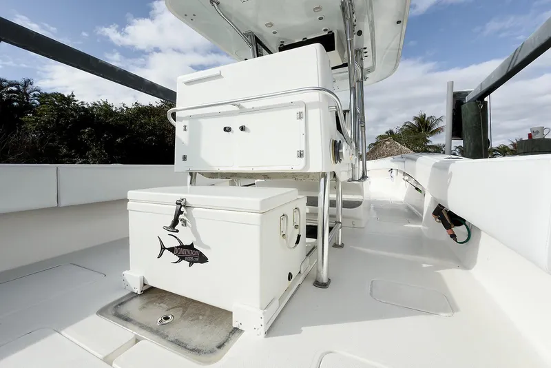 Slide: The Image of 2007 Invincible 33 Open Fisherman boat interior with storage and seating. - 11