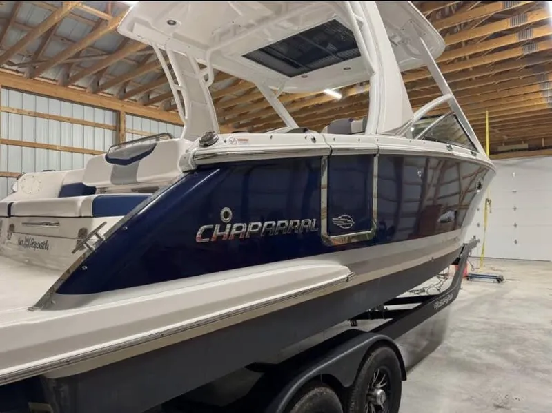 Slide: The Image of 2021 Chaparral OSX 280 boat in a storage facility. - 4
