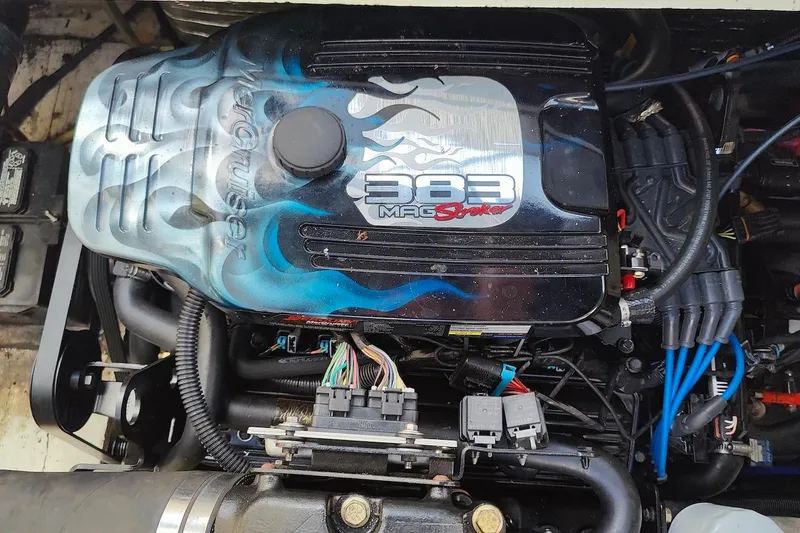 Slide: The Image of Engine of a 2003 Cruisers Yachts 3470 Express, featuring a 383 Mag Stroker. - 29