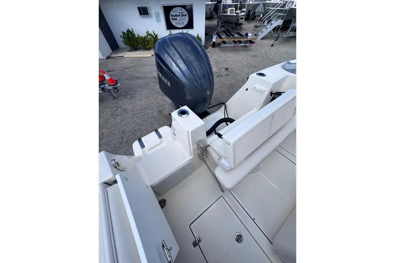 Slide: The Image of 2025 Sea Born SX239 Offshore boat with Yamaha outboard motor, viewed from the deck. - 26