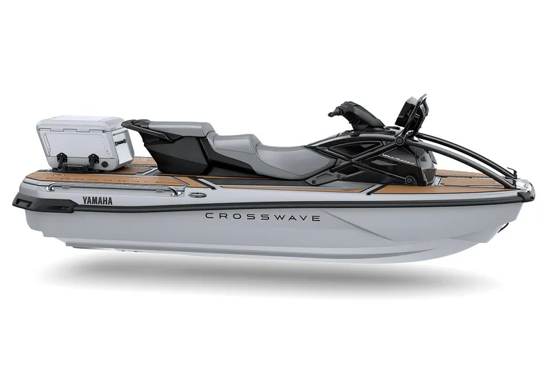 Slide: The Image of Manufacturer Provided Image: 2026 Yamaha WaveRunner Crosswave jet ski, sleek design with storage box, side view. - 3