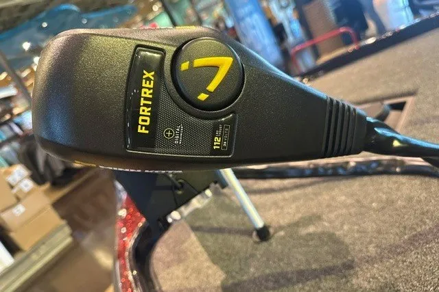 Slide: The Image of Trolling motor control on 2026 Nitro Z21 XL boat, featuring Fortrex branding. - 15