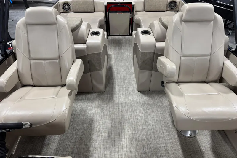Slide: The Image of Luxurious interior of 2019 Avalon 2585 Catalina pontoon boat with plush seating. - 10