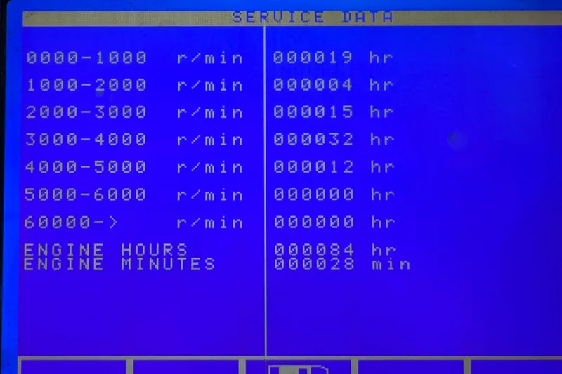 Slide: The Image of Service data screen for 2019 Avalon 2585 Catalina, showing engine hours and RPM ranges. - 16
