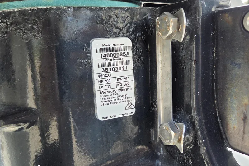 Slide: The Image of Label on a 2022 Sea Fox 328 Commander boat engine, detailing specifications and serial numbers. - 42