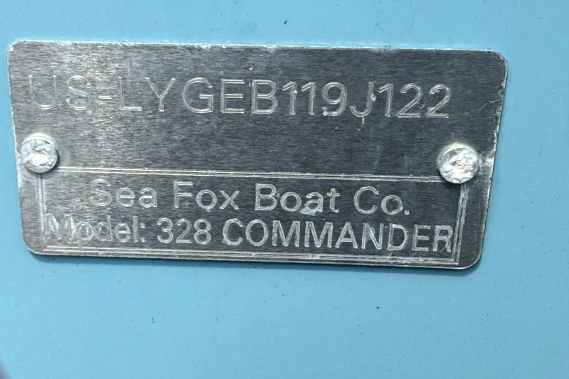 Slide: The Image of Metal identification plate for 2022 Sea Fox 328 Commander boat model. - 8
