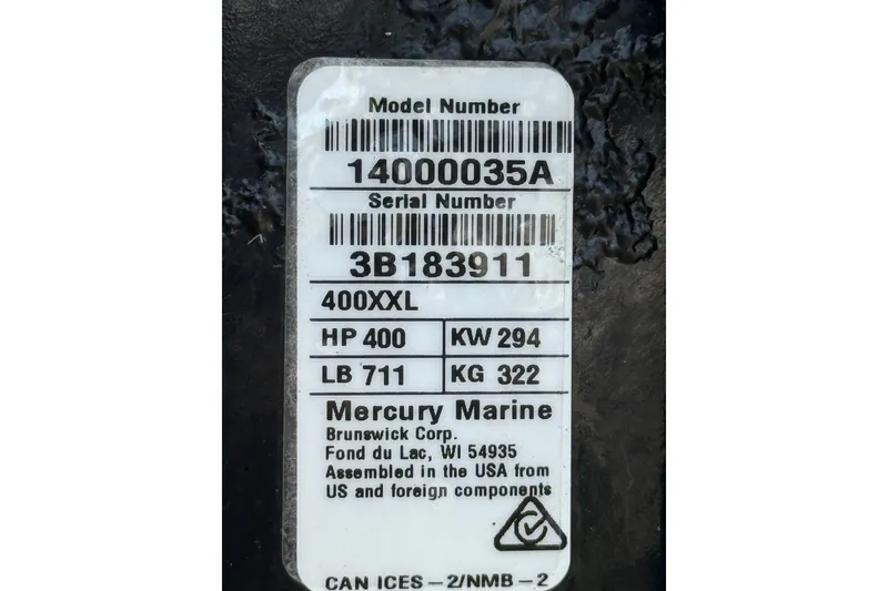 Slide: The Image of Label on Mercury Marine engine, model 400XXL, 400 HP, for Sea Fox 328 Commander 2022. - 9