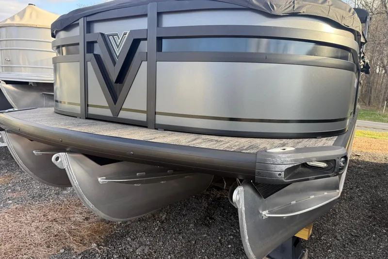 Slide: The Image of 2025 Viaggio Z22S pontoon boat with sleek metallic design and modern features. - 51