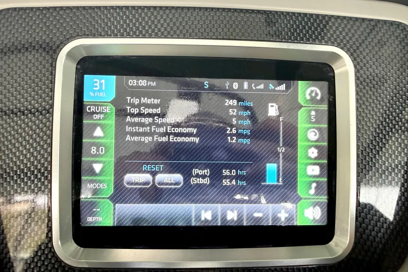 Slide: The Image of Dashboard display of a 2018 Chaparral Vortex 2430 VRX showing trip and fuel data. - 27
