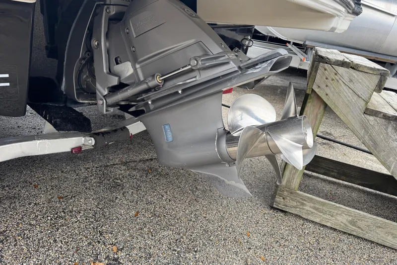 Slide: The Image of 2008 Chaparral Sunesta 224 Xtreme boat propeller and drive system on a trailer. - 6