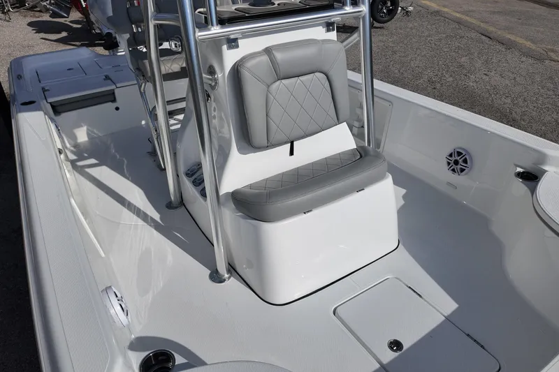 Slide: The Image of 2026 Blazer PureBay 2400 boat interior with gray seating and sleek design. - 8