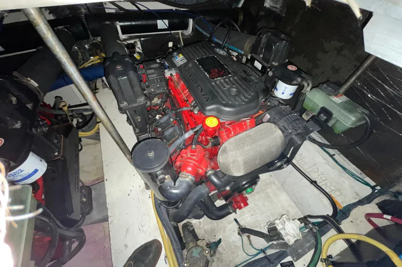Slide: The Image of Engine compartment of 2008 Cruisers Yachts 415 Express Motoryacht, featuring Volvo Penta engine. - 35