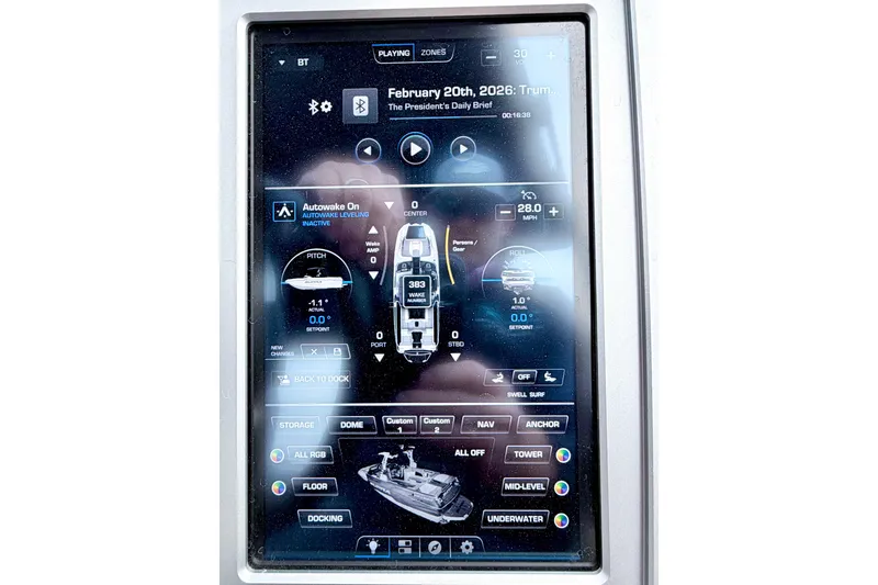 Slide: The Image of Touchscreen display of a 2023 Supra SE 550 boat, showing navigation and control settings. - 47