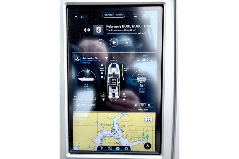 Slide: The Image of Touchscreen display of 2023 Supra SE 550 boat with navigation and control settings. - 48