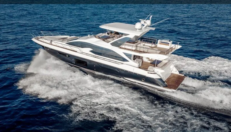 Slide: The Image of 2016 Azimut Fly 72 yacht cruising on open sea, showcasing sleek design and luxury features. - 40