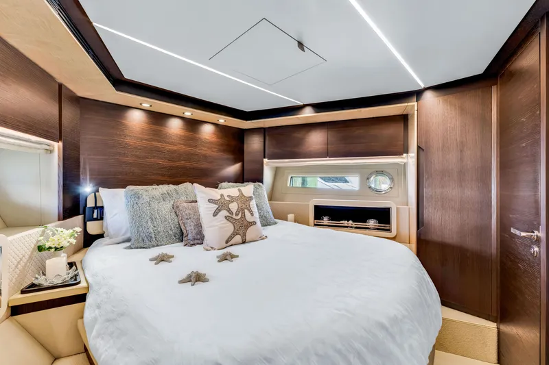 Slide: The Image of Luxurious bedroom interior of 2016 Azimut Fly 72 yacht with elegant decor and modern lighting. - 49