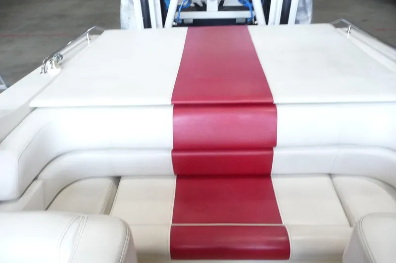 Slide: The Image of 1989 Baja 280 Sportfish boat interior with red and white seating. - 17