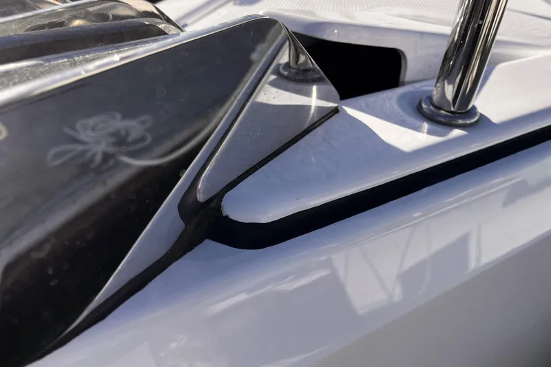 Slide: The Image of Close-up of 2023 Hanse 388 yacht's sleek deck design and polished metal fittings. - 33