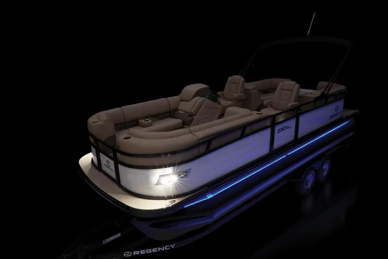 Slide: The Image of 2022 Regency 230 DL3 pontoon boat with LED lighting. - 19